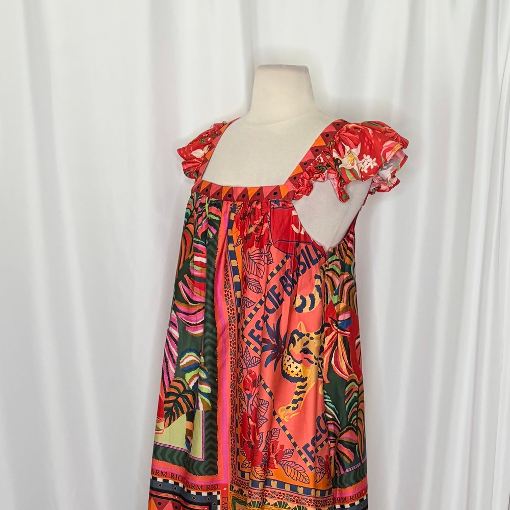Anthropologie FARM RIO Mosaic Midi Dress Cotton Pockets Colorful Tropical Medium - Picture 8 of 15